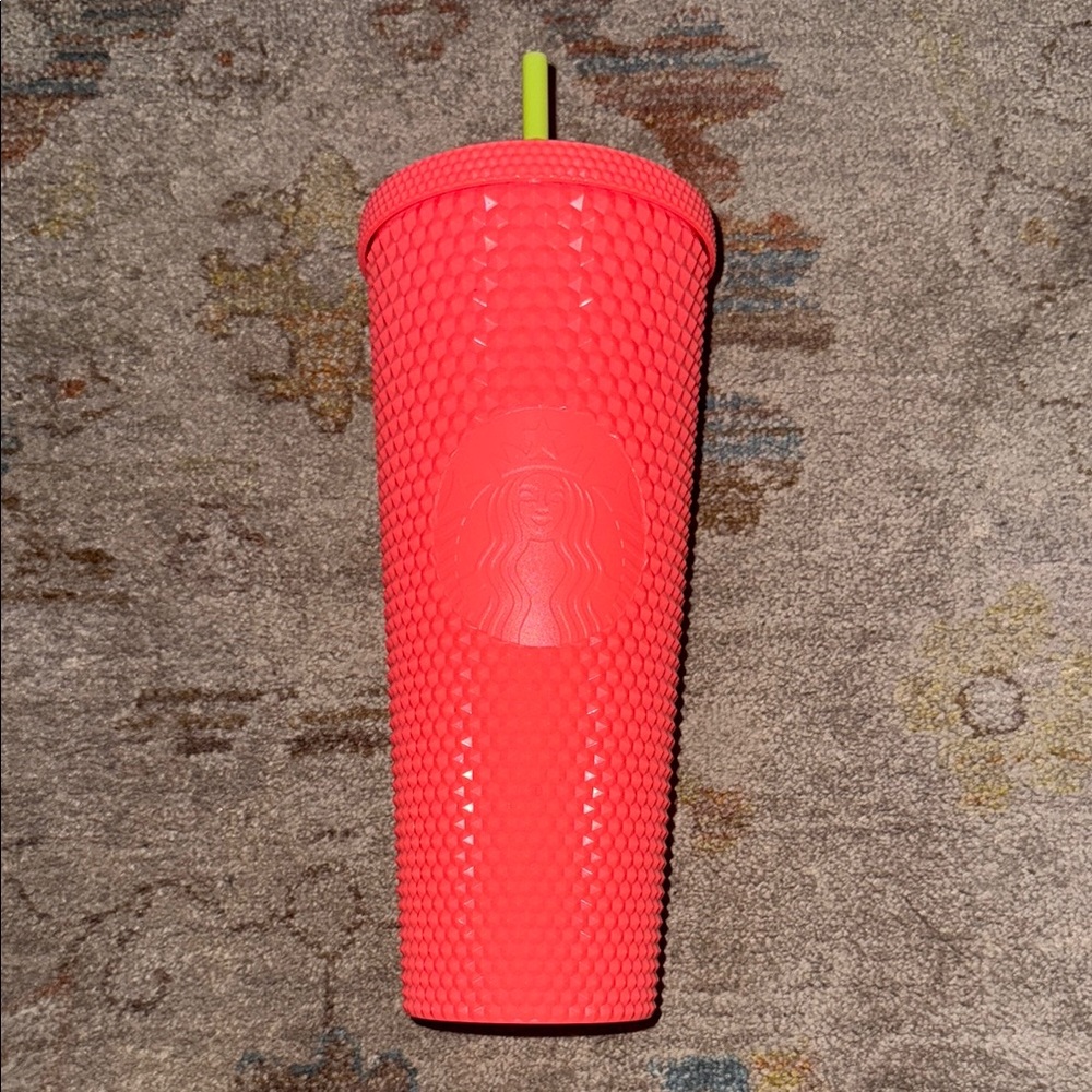 Starbucks Textured Coral Tumbler with Lime Straw